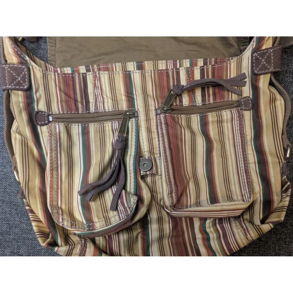 Vintage Fossil Crossbody Bag Multicolor Pockets Striped Boho Canvas Strap Purse